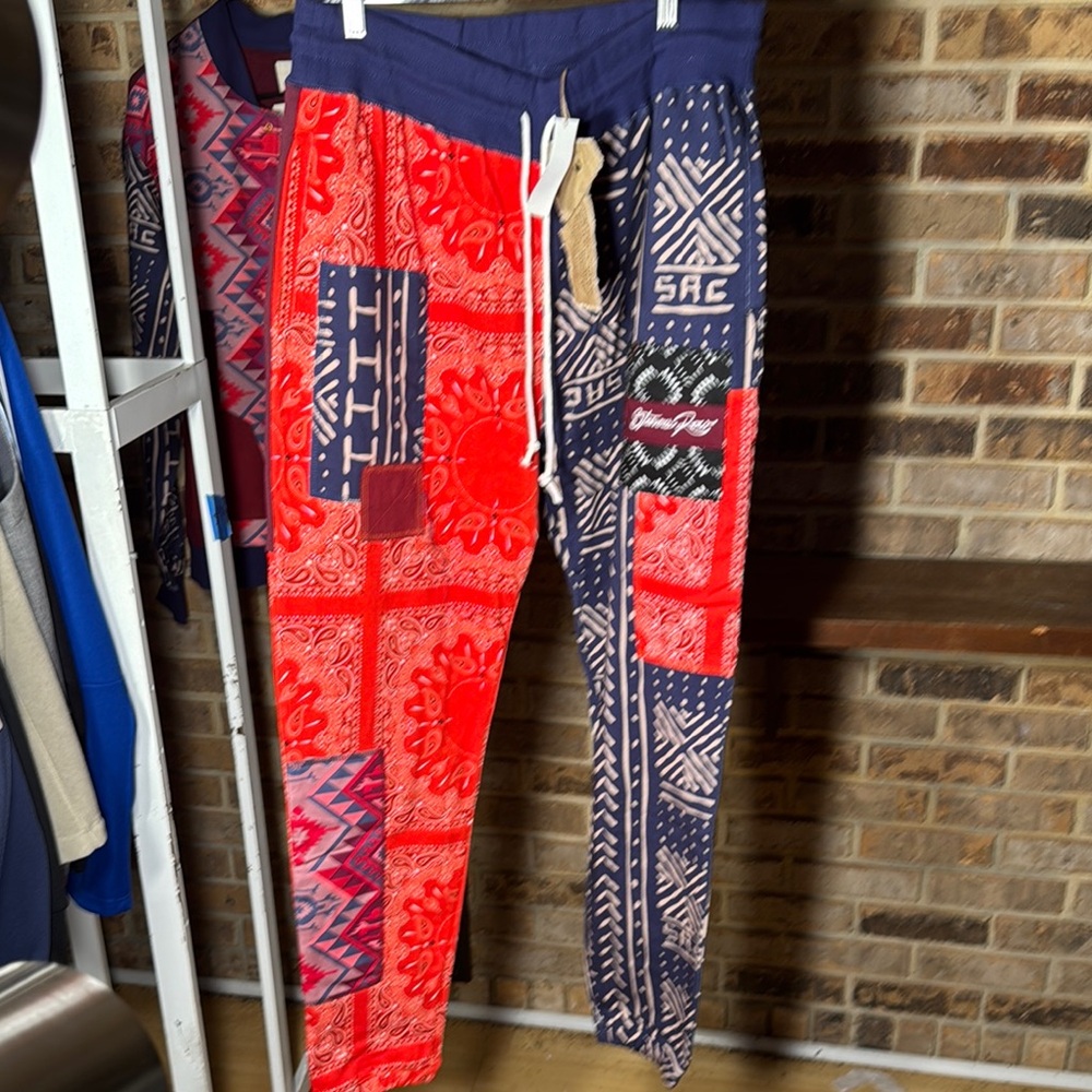 Men's Red and Blue Patterned Joggers